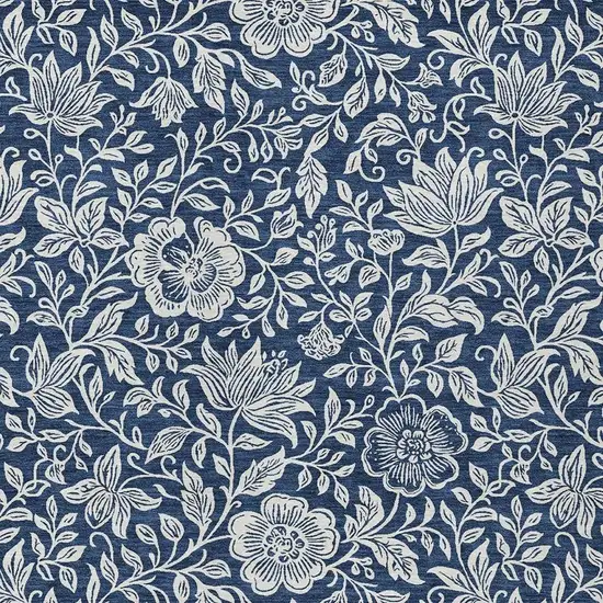Navy Blue And Ivory Floral Washable Indoor Outdoor Area Rug Photo 2