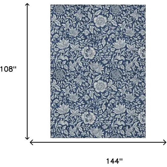 Navy Blue And Ivory Floral Washable Indoor Outdoor Area Rug Photo 6