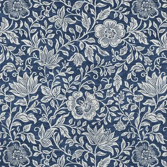 Navy Blue And Ivory Floral Washable Indoor Outdoor Area Rug Photo 2