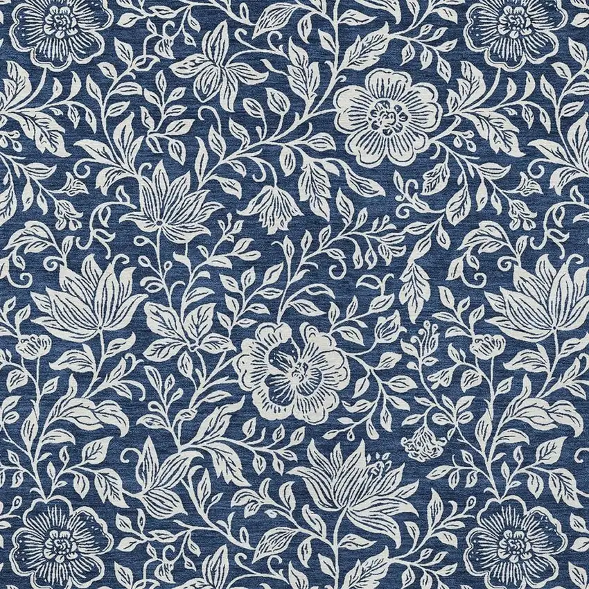 Navy Blue And Ivory Floral Washable Indoor Outdoor Area Rug Photo 2