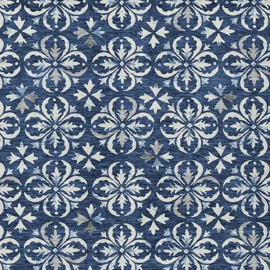 Navy Blue And Ivory Floral Washable Indoor Outdoor Area Rug Photo 5