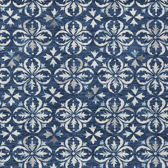 Navy Blue And Ivory Floral Washable Indoor Outdoor Area Rug Photo 5