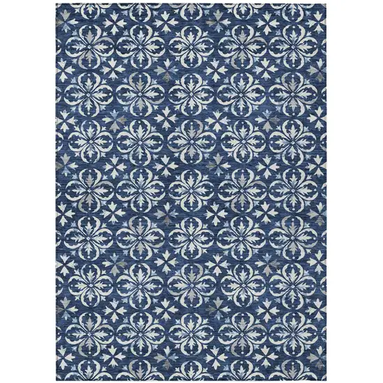 Navy Blue And Ivory Floral Washable Indoor Outdoor Area Rug Photo 2