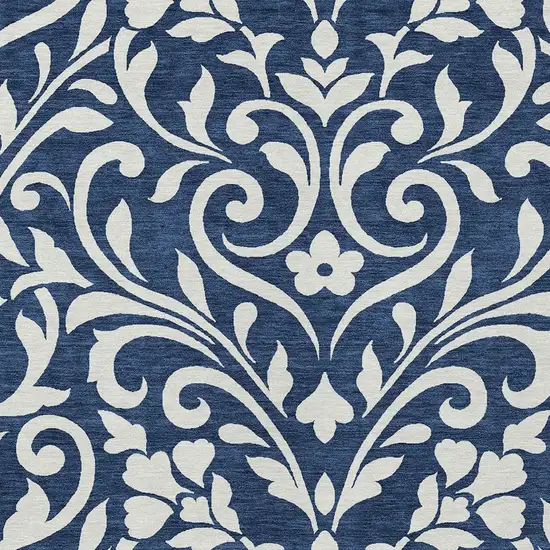 Navy Blue And Ivory Floral Washable Indoor Outdoor Area Rug Photo 6