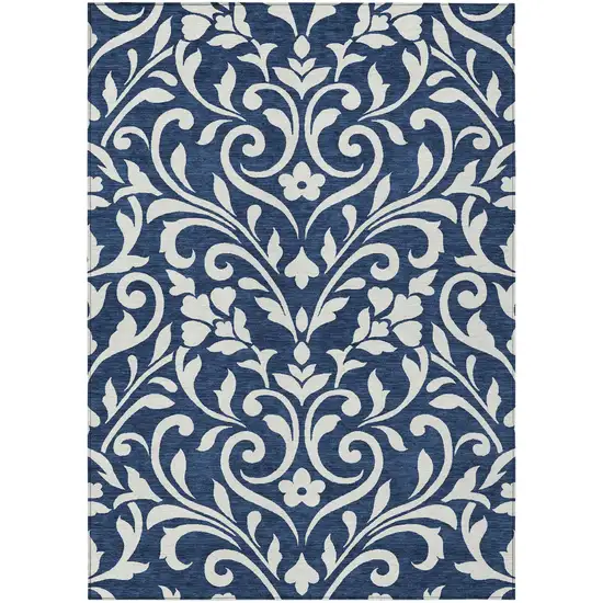 Navy Blue And Ivory Floral Washable Indoor Outdoor Area Rug Photo 2