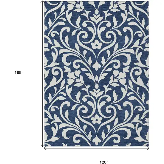 Navy Blue And Ivory Floral Washable Indoor Outdoor Area Rug Photo 3