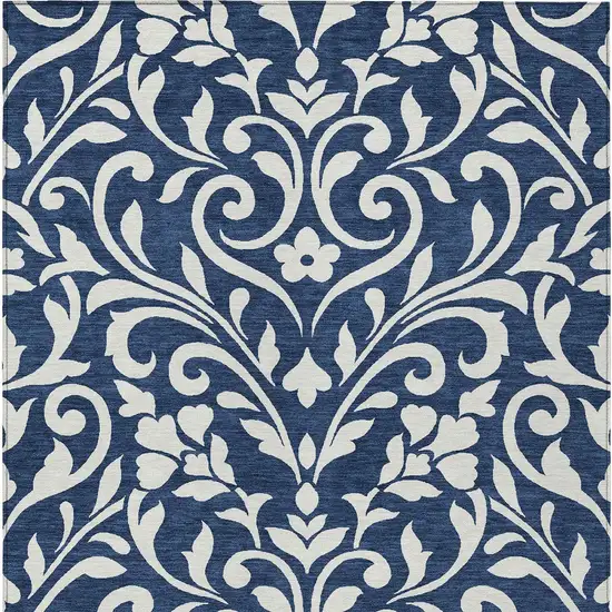 Navy Blue And Ivory Floral Washable Indoor Outdoor Area Rug Photo 6