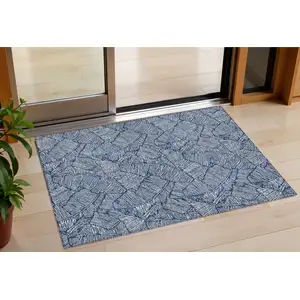 Photo of Navy Blue And Ivory Floral Washable Indoor Outdoor Area Rug