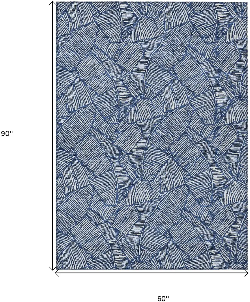 Navy Blue And Ivory Floral Washable Indoor Outdoor Area Rug Photo 3