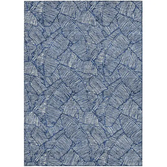 Navy Blue And Ivory Floral Washable Indoor Outdoor Area Rug Photo 8