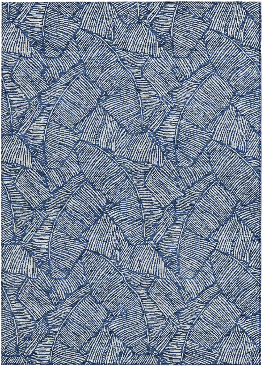 Navy Blue And Ivory Floral Washable Indoor Outdoor Area Rug Photo 8