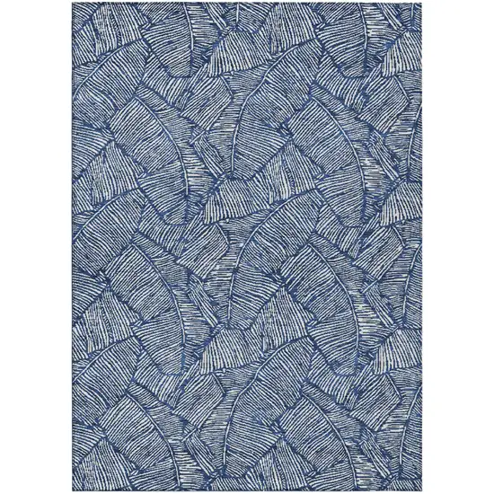 Navy Blue And Ivory Floral Washable Indoor Outdoor Area Rug Photo 2