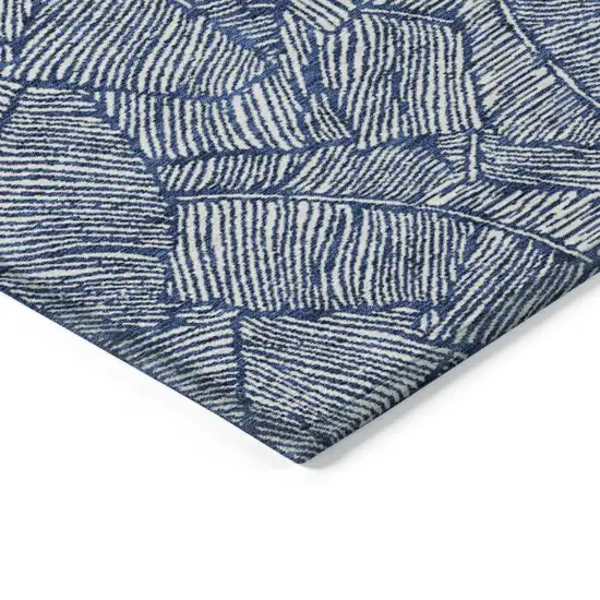 Navy Blue And Ivory Floral Washable Indoor Outdoor Area Rug Photo 5