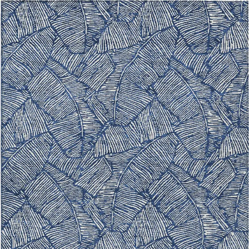 Navy Blue And Ivory Floral Washable Indoor Outdoor Area Rug Photo 8