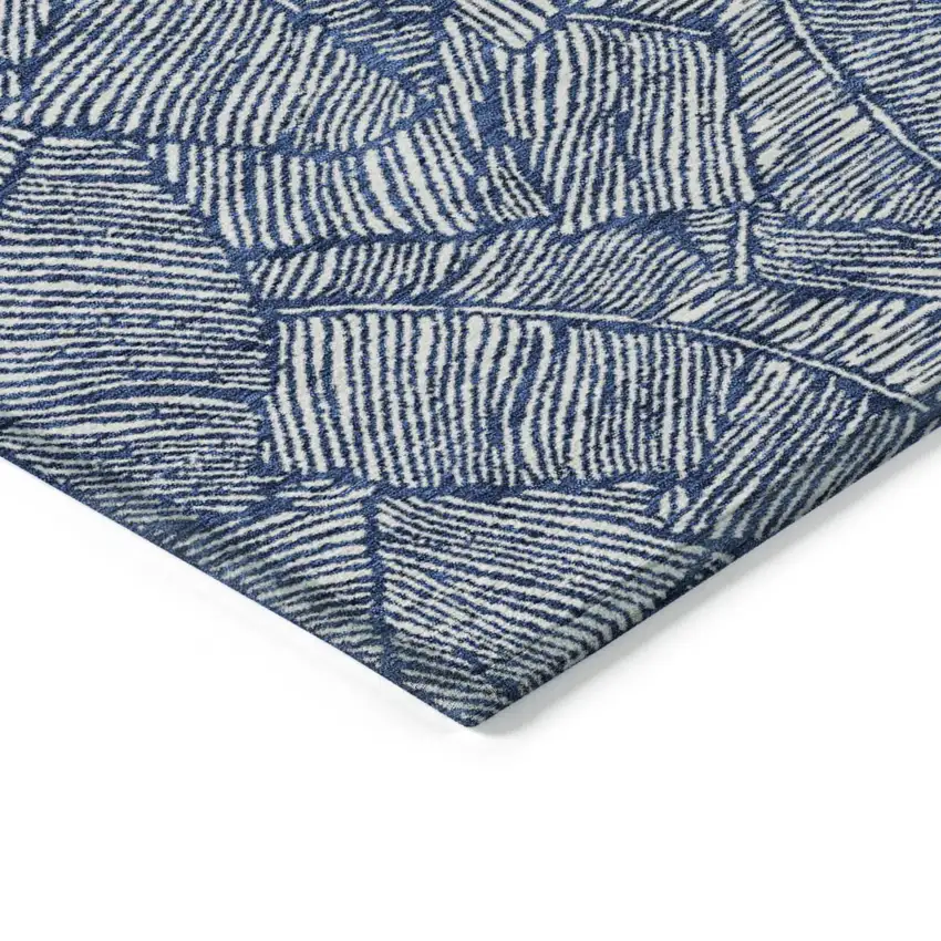 Navy Blue And Ivory Floral Washable Indoor Outdoor Area Rug Photo 5