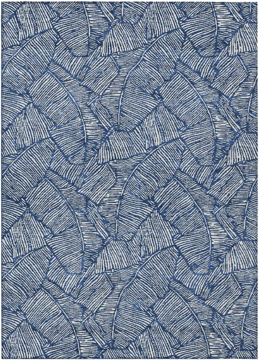 Navy Blue And Ivory Floral Washable Indoor Outdoor Area Rug Photo 2