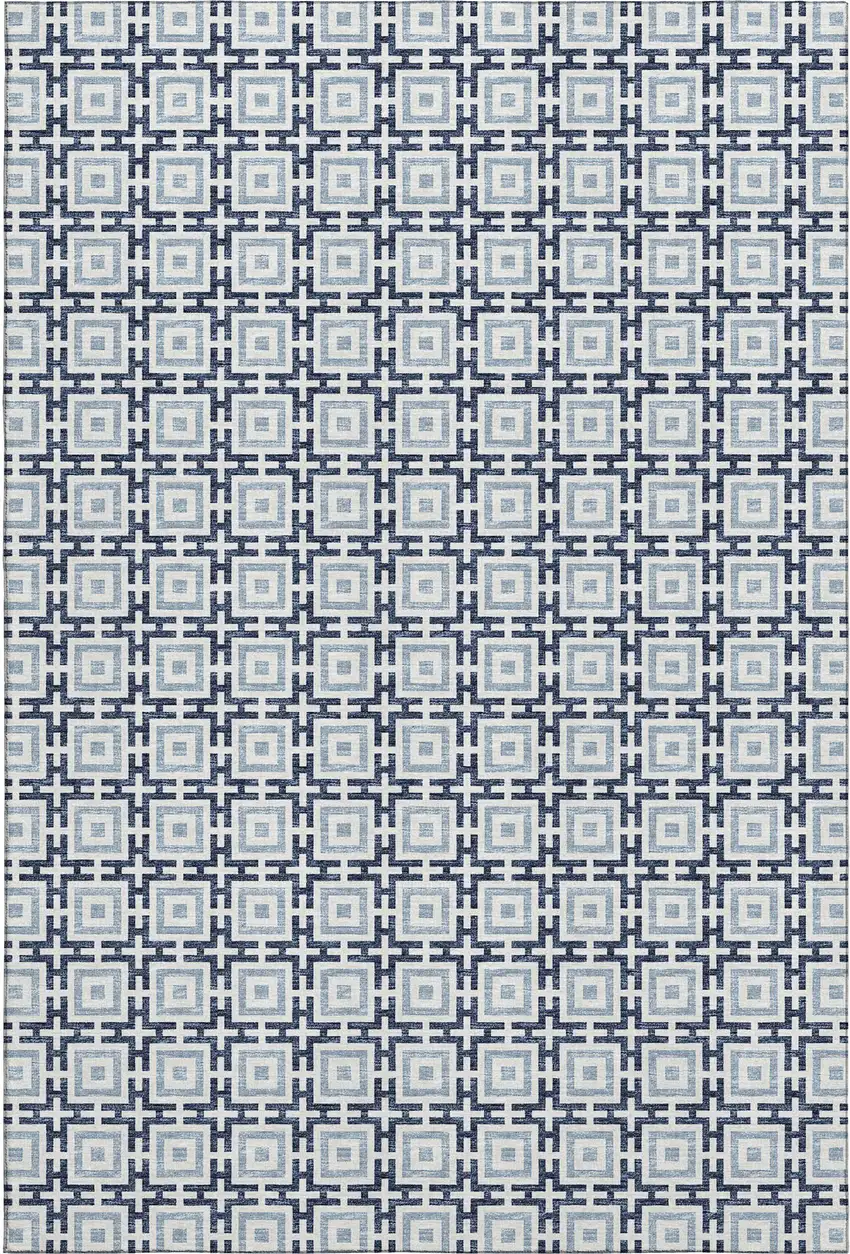 Navy Blue And Ivory Geometric Washable Area Rug With UV Protection Photo 2