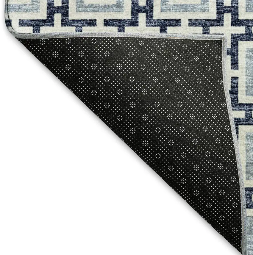 Navy Blue And Ivory Geometric Washable Area Rug With UV Protection Photo 6