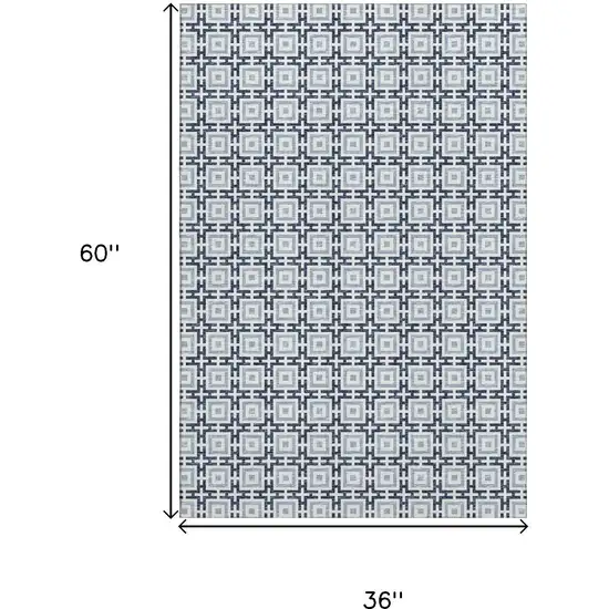 Navy Blue And Ivory Geometric Washable Area Rug With UV Protection Photo 3