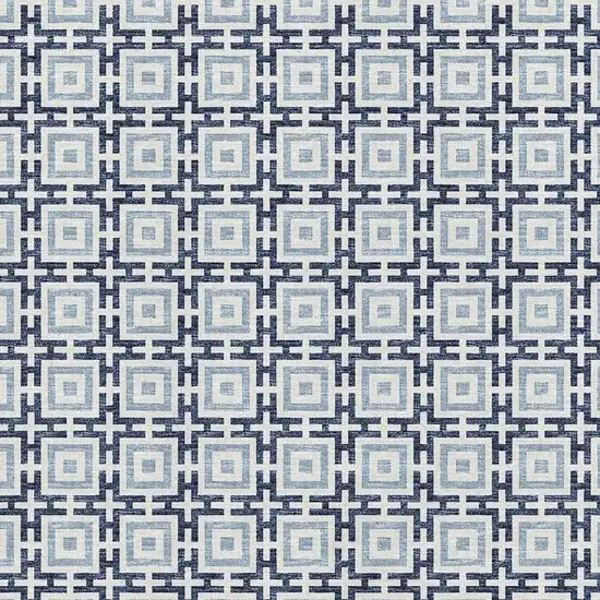 Navy Blue And Ivory Geometric Washable Area Rug With UV Protection Photo 4