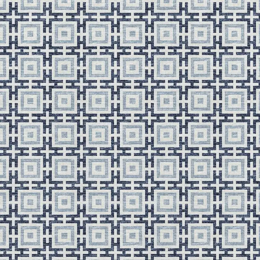 Navy Blue And Ivory Geometric Washable Area Rug With UV Protection Photo 4