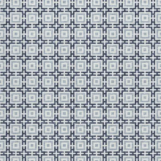 Navy Blue And Ivory Geometric Washable Area Rug With UV Protection Photo 5