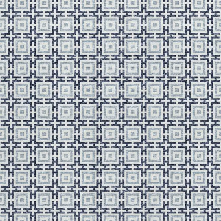 Navy Blue And Ivory Geometric Washable Area Rug With UV Protection Photo 5