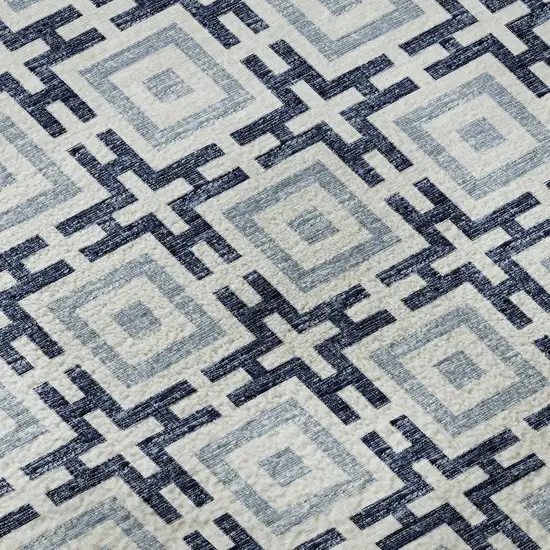 Navy Blue And Ivory Geometric Washable Area Rug With UV Protection Photo 9
