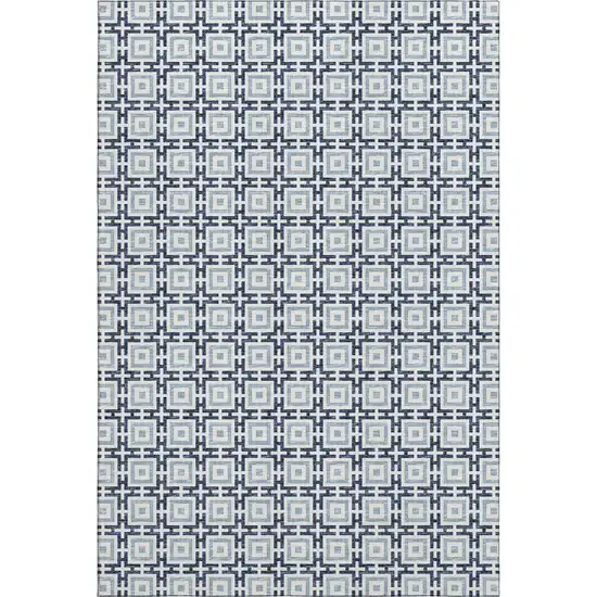 Navy Blue And Ivory Geometric Washable Area Rug With UV Protection Photo 2