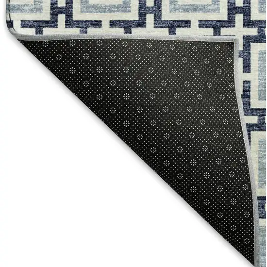 Navy Blue And Ivory Geometric Washable Area Rug With UV Protection Photo 6
