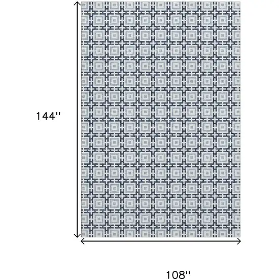 Navy Blue And Ivory Geometric Washable Area Rug With UV Protection Photo 3