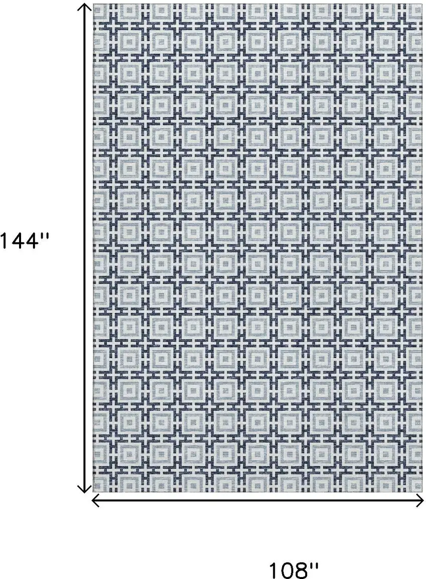 Navy Blue And Ivory Geometric Washable Area Rug With UV Protection Photo 3