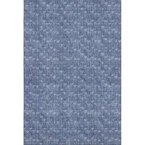 Photo of Navy Blue And Ivory Geometric Washable Area Rug With UV Protection