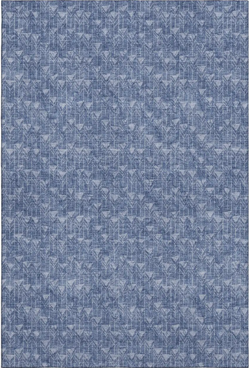 Navy Blue And Ivory Geometric Washable Area Rug With UV Protection Photo 1