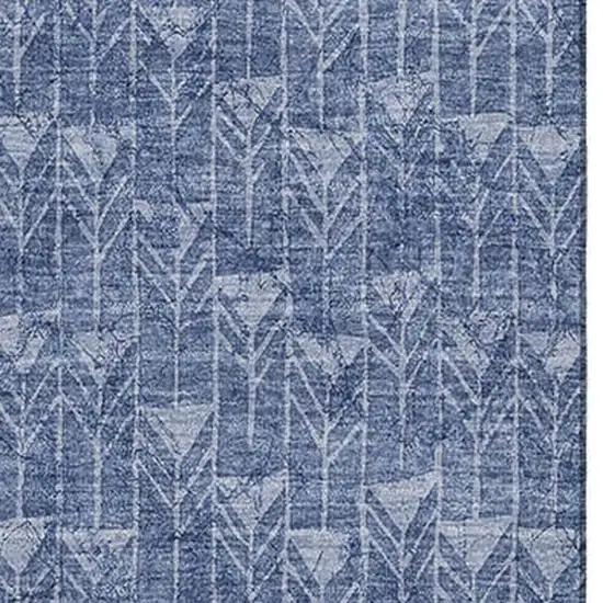 Navy Blue And Ivory Geometric Washable Area Rug With UV Protection Photo 3