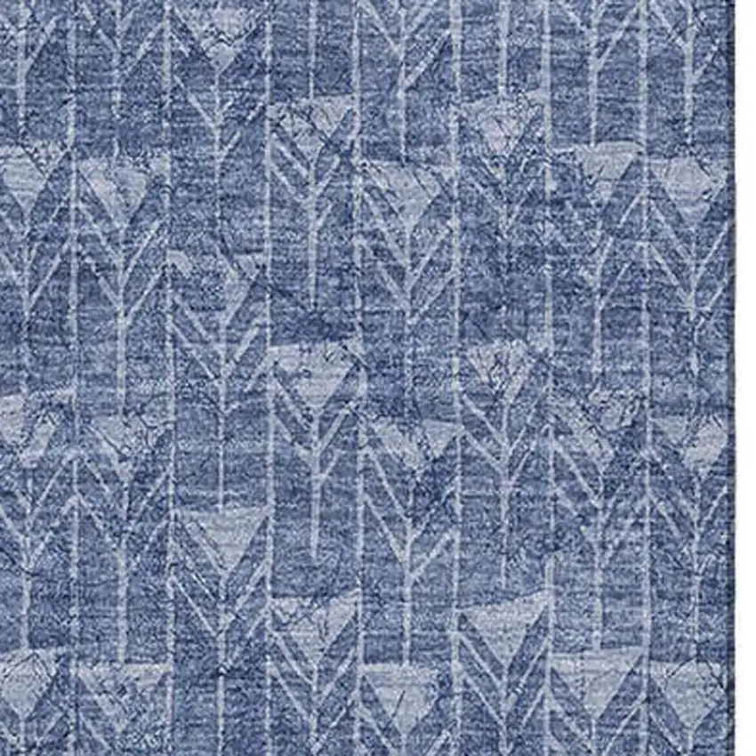 Navy Blue And Ivory Geometric Washable Area Rug With UV Protection Photo 3