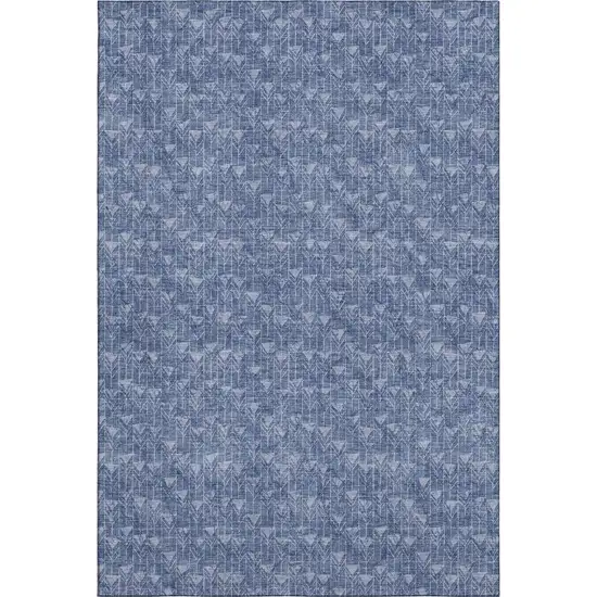 Navy Blue And Ivory Geometric Washable Area Rug With UV Protection Photo 1