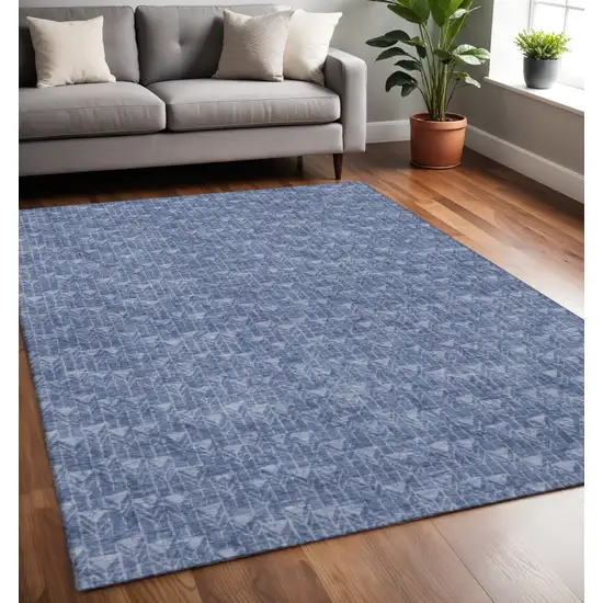 Navy Blue And Ivory Geometric Washable Area Rug With UV Protection Photo 2