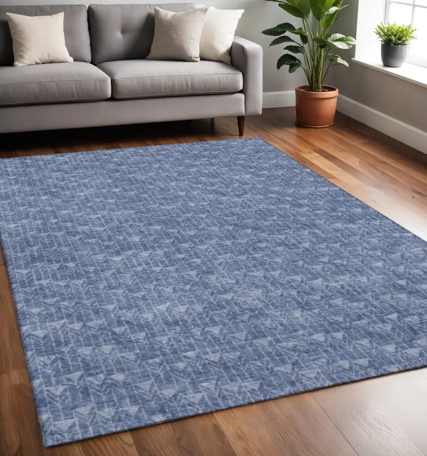 Navy Blue And Ivory Geometric Washable Area Rug With UV Protection Photo 2