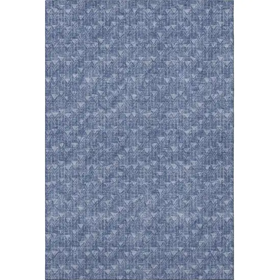 Navy Blue And Ivory Geometric Washable Area Rug With UV Protection Photo 3