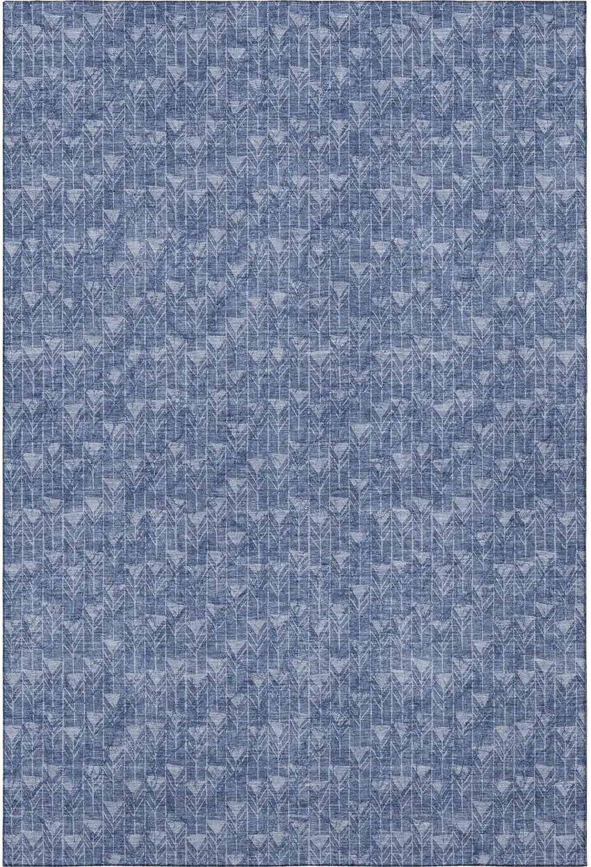 Navy Blue And Ivory Geometric Washable Area Rug With UV Protection Photo 3
