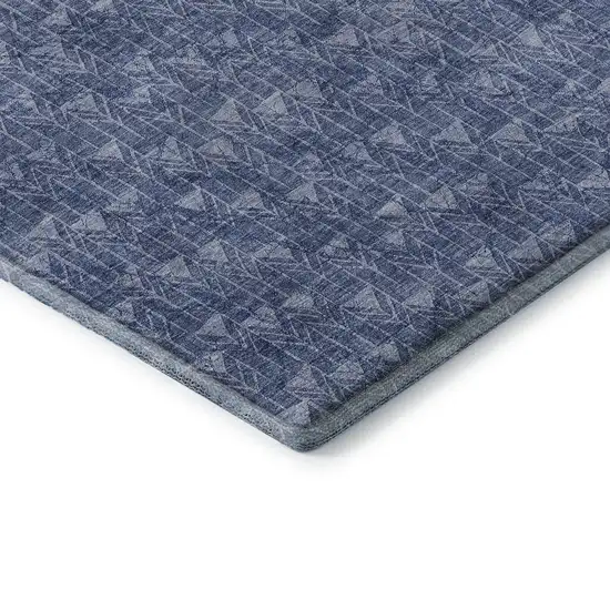 Navy Blue And Ivory Geometric Washable Area Rug With UV Protection Photo 7