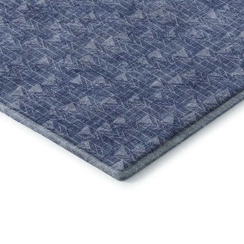 Navy Blue And Ivory Geometric Washable Area Rug With UV Protection Photo 7