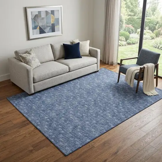 Navy Blue And Ivory Geometric Washable Area Rug With UV Protection Photo 1