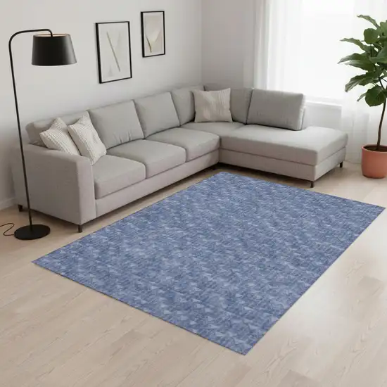Navy Blue And Ivory Geometric Washable Area Rug With UV Protection Photo 1