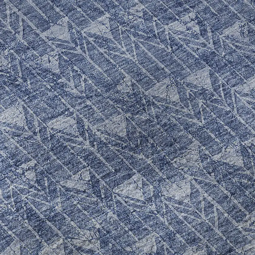 Navy Blue And Ivory Geometric Washable Area Rug With UV Protection Photo 8