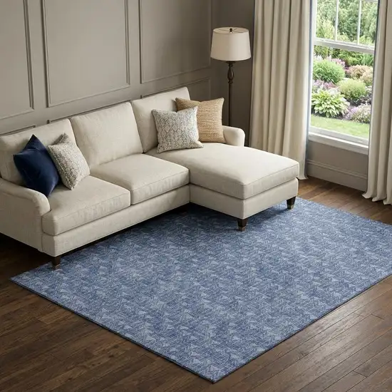 Navy Blue And Ivory Geometric Washable Area Rug With UV Protection Photo 1
