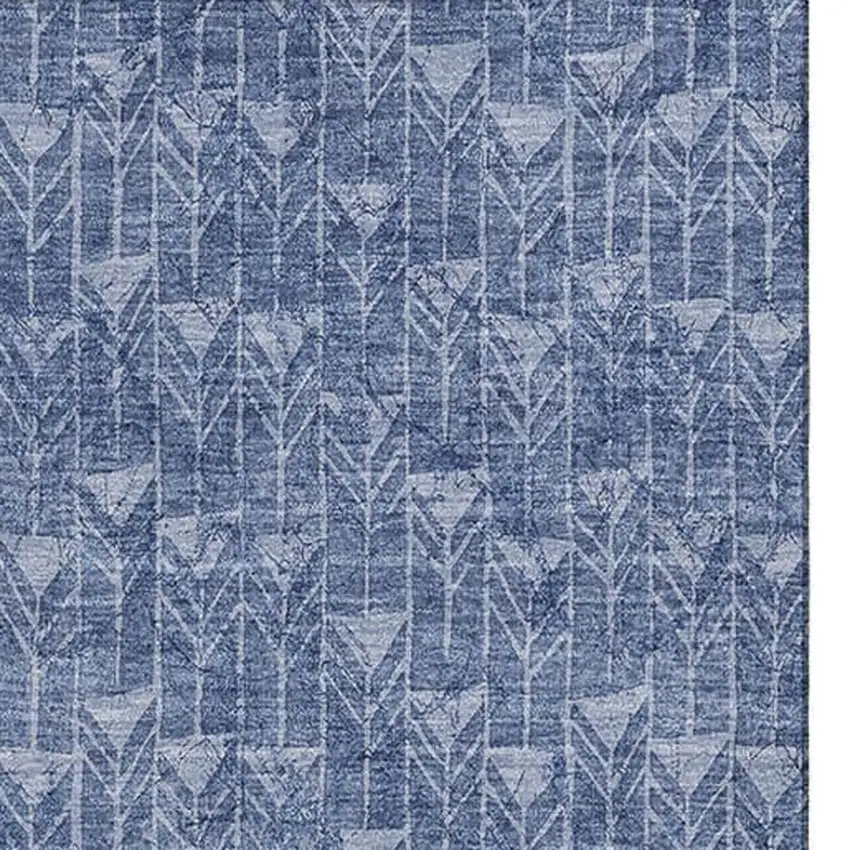 Navy Blue And Ivory Geometric Washable Area Rug With UV Protection Photo 3