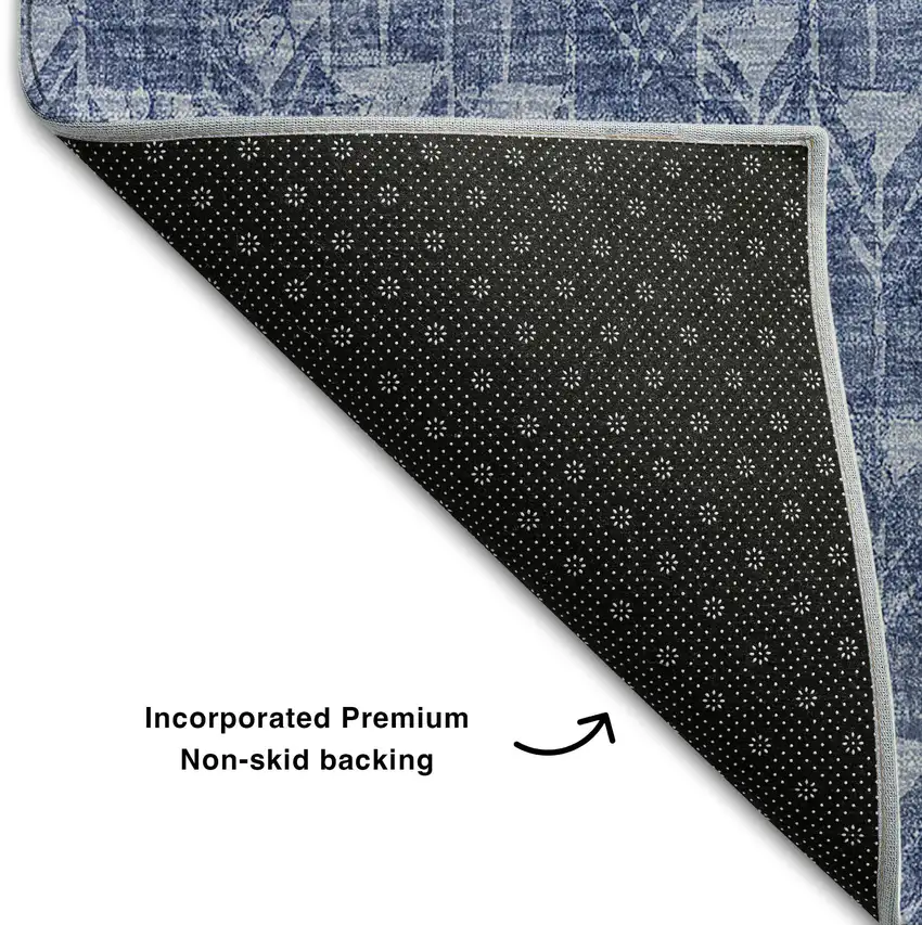 Navy Blue And Ivory Geometric Washable Area Rug With UV Protection Photo 7