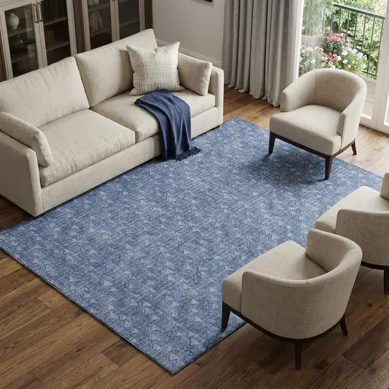 Navy Blue And Ivory Geometric Washable Area Rug With UV Protection Photo 1
